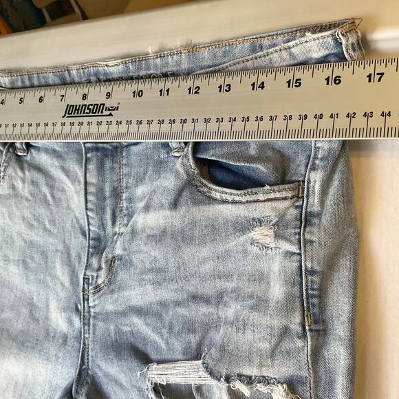 American Eagle Women Skinny Jeans size 16R US Blue Mid Rise Stretch Frayed - Picture 2 of 12